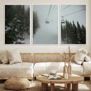 Ski Lift Wall Art Canvas Print – Snowy Pines Misty Landscape