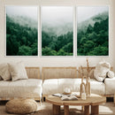 Misty Green Forest Canvas Print – Framed Serene Foggy Pine