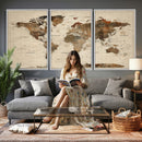 Vintage World Map Wall Art Canvas Print for Living Room,
