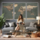 Rustic Black and Wood World Map Canvas Wall Art – Framed