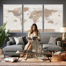 Framed Large World Map Canvas Print for Office Decor