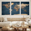 Navy Blue World Map Canvas Print – Framed Travel Map Wall by MyGreatCanvas | Canvas Wall Art Prints | Photo Prints & Wall Decor