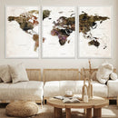 Watercolor World Map Print - Large Wall Art Canvas Print for