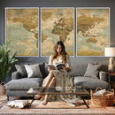 Vintage World Map Wall Art Canvas Print, Detailed World Map