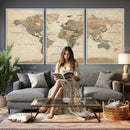 Framed World Map Wall Art for Home and Office Decor