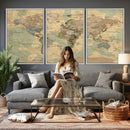 Vintage World Map Wall Art | Ready to Hang and Framed