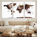 Rustic World Map Wall Art Canvas Print | Large World Map on
