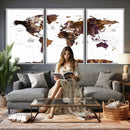 Rustic World Map Wall Art Canvas Print | Large World Map on
