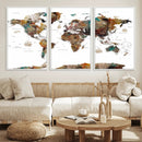 Watercolor World Map Canvas Print – Detailed Map of the