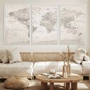 Antique Style World Map Canvas Print - Vintage Detailed