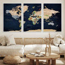 Minimalist World Map Canvas Wall Art - Watercolor Blue and