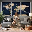 Minimalist World Map Canvas Wall Art - Watercolor Blue and