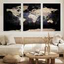 Grunge World Map Wall Art | 3-Panel Large Beige and Brown by MyGreatCanvas | Canvas Wall Art Prints | Photo Prints & Wall Decor