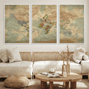 World Map Wall Art Canvas Print, Rustic Map Print, Framed