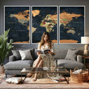 Vintage World Map Canvas Wall Art – Detailed Map with