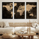 Brown World Map Canvas Print – Modern Travel Map Wall Art,