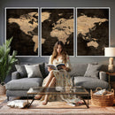 Brown World Map Canvas Print – Modern Travel Map Wall Art,
