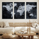Black World Map Canvas Print – Detailed Map for Couples and