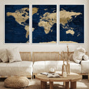 Navy Blue World Map Canvas Print – Detailed Map Minimal Navy