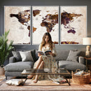 Blue Watercolor World Map Canvas Print – Framed Modern Wall