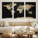 Beige World Map Canvas Wall Art Print, Minimal Black and