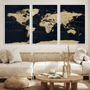 Dark World Map Canvas Wall Art Print, Minimal Black and Gold by MyGreatCanvas | Canvas Wall Art Prints | Photo Prints & Wall Decor