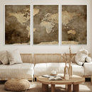 Dark Vintage World Map Canvas Wall Art Print, Antique Map