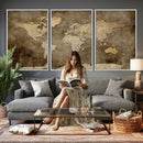 Dark Vintage World Map Canvas Wall Art Print, Antique Map