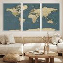 Minimal Vintage World Map Canvas Wall Art Print, Neutral
