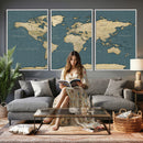 Minimal Vintage World Map Canvas Wall Art Print, Neutral