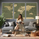Large World Map Canvas Wall Art Print for Study Room Decor -