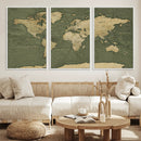 Large World Map Canvas Wall Art Print for Study Room Decor -