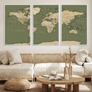 Vintage World Map Canvas Wall Art Print, Classic Global Map
