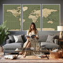Vintage World Map Canvas Wall Art Print, Classic Global Map