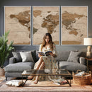 World Map Canvas Wall Art Print, Detailed Global Map Artwork