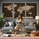 Colorful World Map Canvas Wall Art with Landmarks – Framed