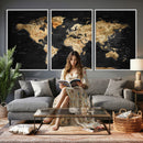 World Map Canvas Wall Art with Famous Landmarks – Framed