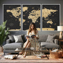 Vintage Blue and Brown World Map Canvas Wall Art – Framed