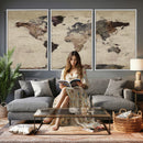Neutral Watercolor World Map Canvas Wall Art – Framed Earth