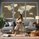 Vintage World Map Canvas Print – Framed Travel Map Wall Art