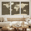 Vintage World Map Canvas Print – Framed Travel Map Wall Art