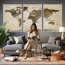 Vintage World Map Canvas Wall Art – Framed Travel Map for