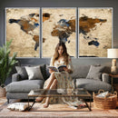 World Map Wall Art – Rustic Earth Tone Canvas Print, Antique
