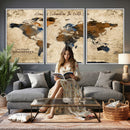 World Map Wall Art – Rustic Earth Tone Canvas Print, Antique