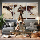 World Map Canvas Triptych – Colorful Global Wall Art for