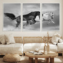 Wild Horses Wall Art Canvas Print – Framed Black and White