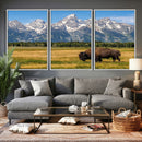 Bison in Mountain Landscape Wall Art Canvas Print – Western by MyGreatCanvas | Canvas Wall Art Prints | Photo Prints & Wall Decor