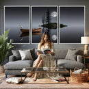 Moonlit Lake Canvas Wall Art, Dreamy Boat Heron Full Moon by MyGreatCanvas | Canvas Wall Art Prints | Photo Prints & Wall Decor