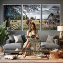 Texas Longhorn Canvas Wall Art, Rustic Farm Barn Bluebonnet by MyGreatCanvas | Canvas Wall Art Prints | Photo Prints & Wall Decor