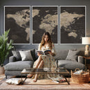 Custom World Map with Pins Canvas Wall Art Dark Charcoal